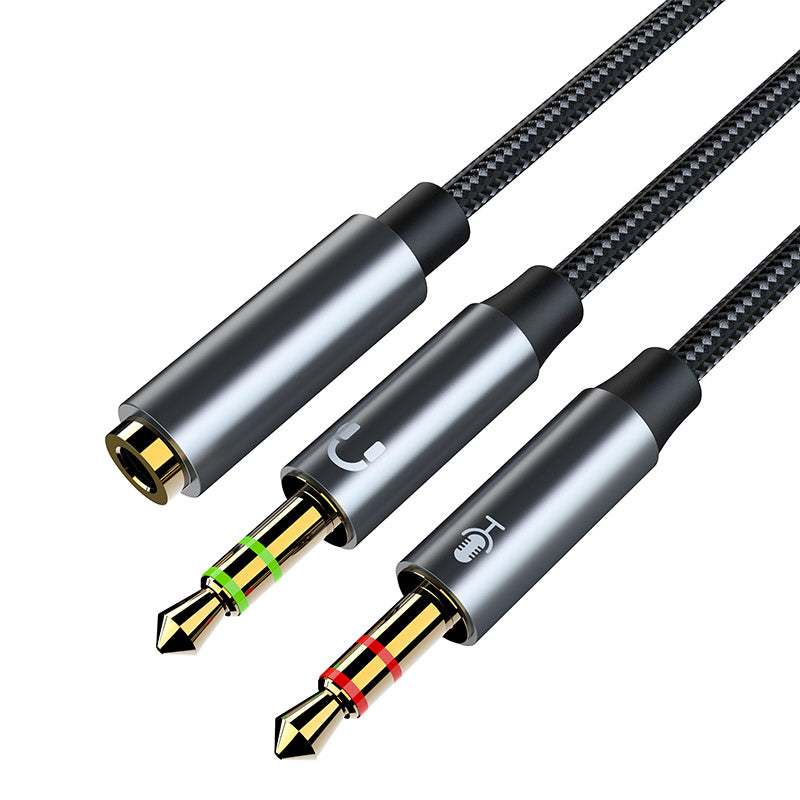 Headset Separation 2-in-1 Adapter Cable Metal Double Male And Female 3.5mm Gold-plated Braided Wire Factory