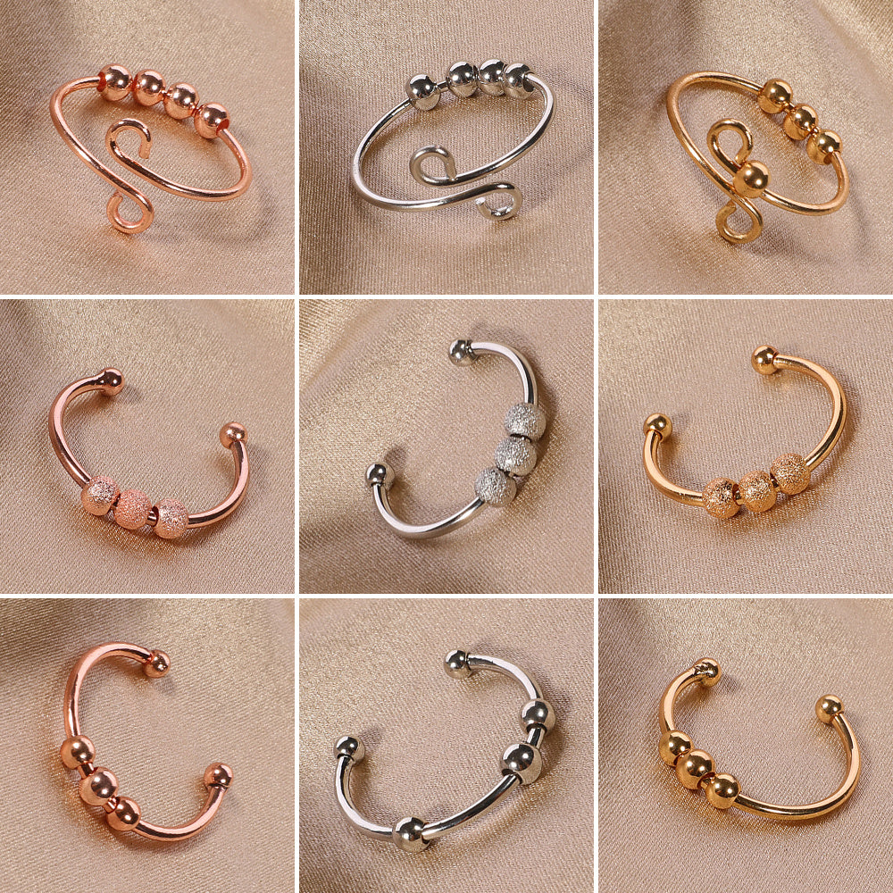 Wild Style Live Ring Jewelry Hand-made Metal Wear Bead Ring Gold Platinum Rose Gold 9-piece Set