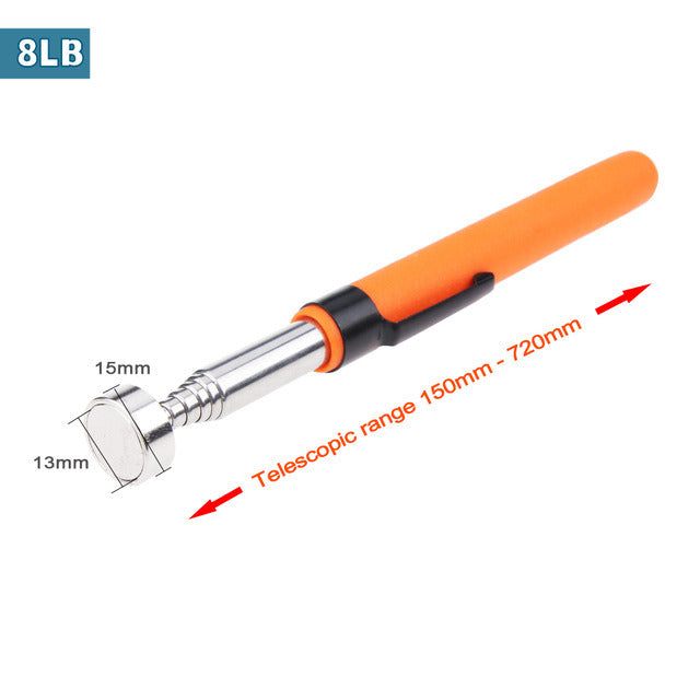 1pc 8lb Orange Red Handle Magnetic Pickup Stainless Steel Antenna Retractable Suction Iron Rod Strong Magnetic Suction Rod