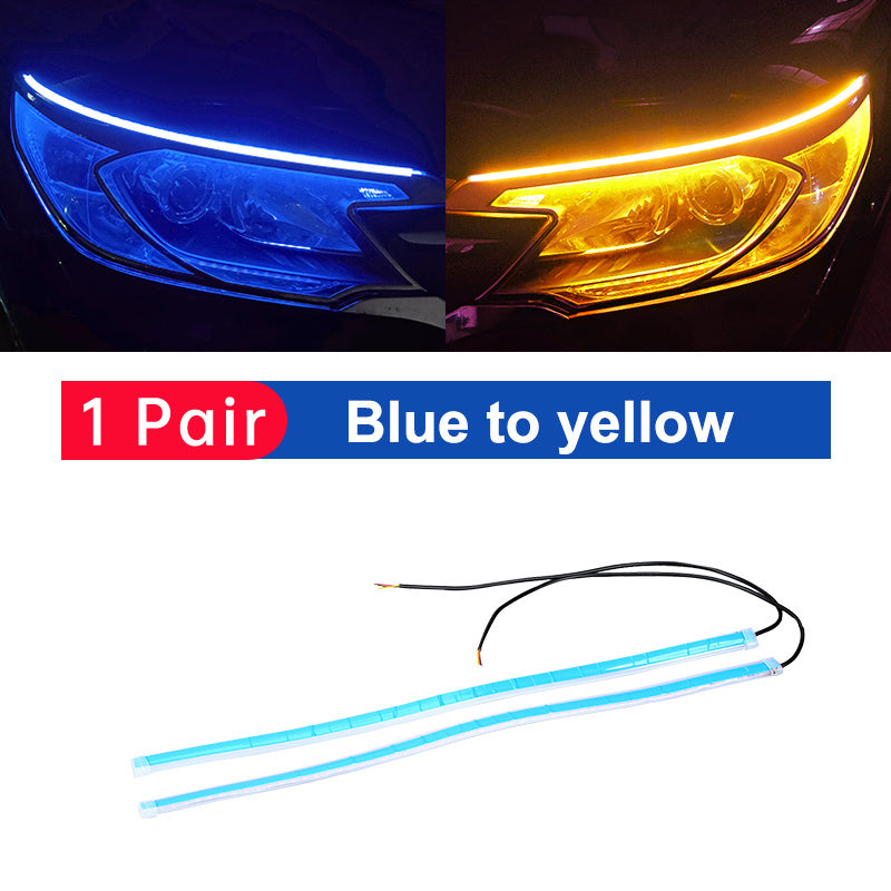 2pcs LED DRL Car Daytime Running Light Flexible Waterproof Strip Auto Headlights White Turn Signal Yellow Brake Flow Lights 12V