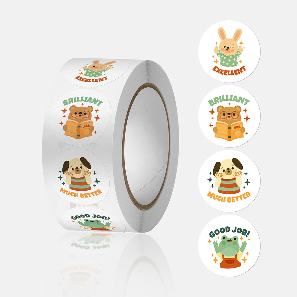 500pcs/roll Cartoon Reward Stickers; 2.5x2.5cm Kids Praise Stickers with 4 Designs for Family; Classroom; Competition