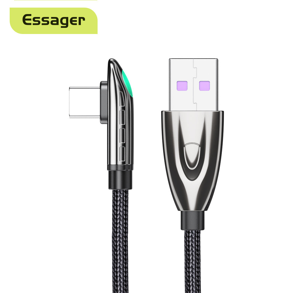Essager 6A 66W USB Type C Cable For Huawei Mate 40 Pro Samsung LED 5A Fast Charging USB-C USBC Charger 90 Degree Cable Data Cord