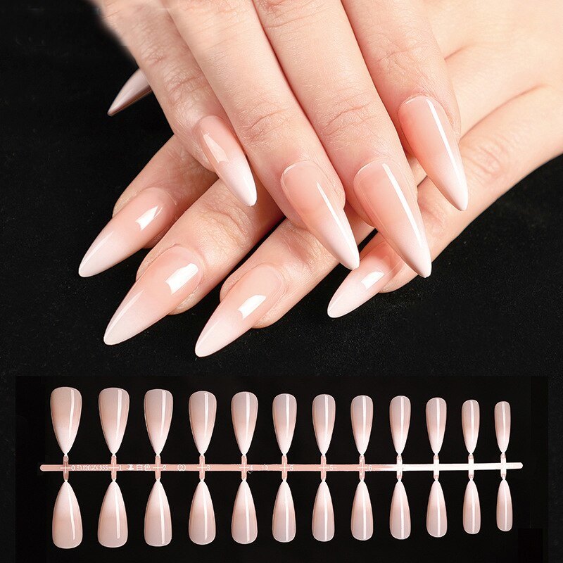 24Pcs Fake Nail Gradient French Ballet False Nails Daisy Design Manicure Nails Detachable Full Cover Press On Nail