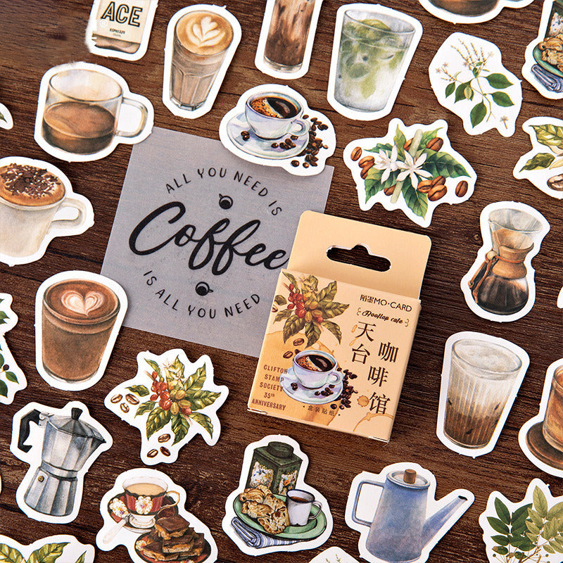 Boxed Stickers Rooftop Cafe Self-Adhesive Stickers Painting Diary DIY Decorative Sealing Stickers 46 Pieces