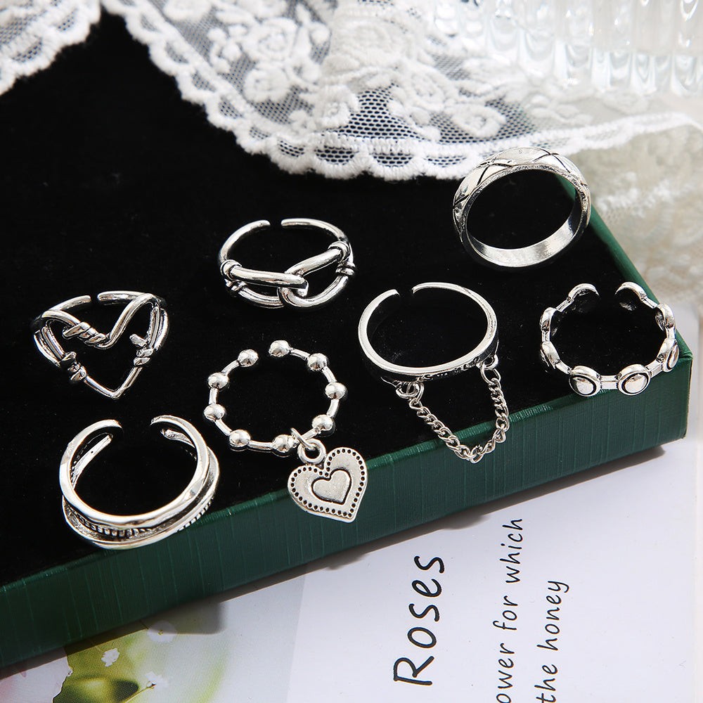 2022 new ring women's atmosphere sweet geometric chain love ring 7 sets