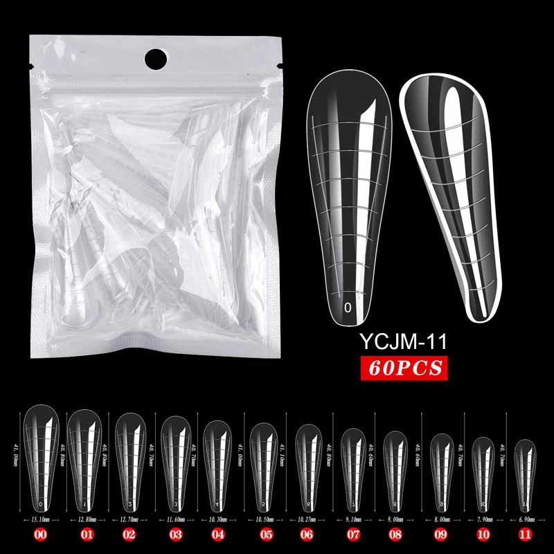 60pcs False Nail Tips Sculpted Full Cover Nail Tips Fake Finger UV Gel For Extension Building Gel Polish Fake Artificial Tool