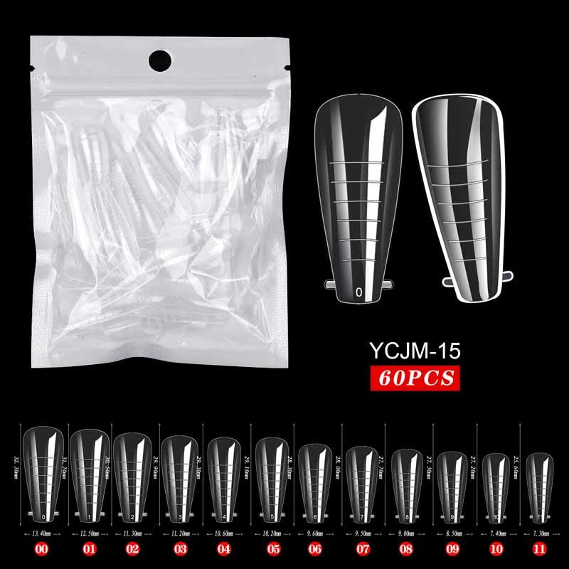 60pcs False Nail Tips Sculpted Full Cover Nail Tips Fake Finger UV Gel For Extension Building Gel Polish Fake Artificial Tool