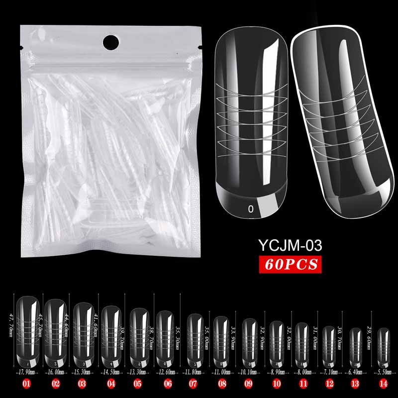 60pcs False Nail Tips Sculpted Full Cover Nail Tips Fake Finger UV Gel For Extension Building Gel Polish Fake Artificial Tool