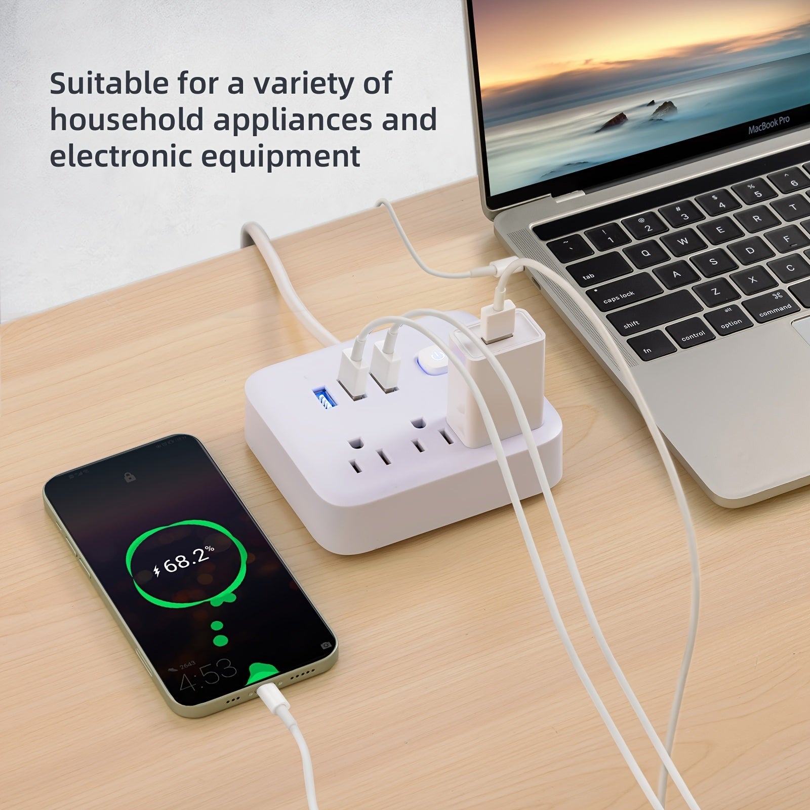 Power Strip Surge Protector(900J); 3 AC Outlets And 3 USB Port With Power Switch Outlet Extender (US Standard US Plug)