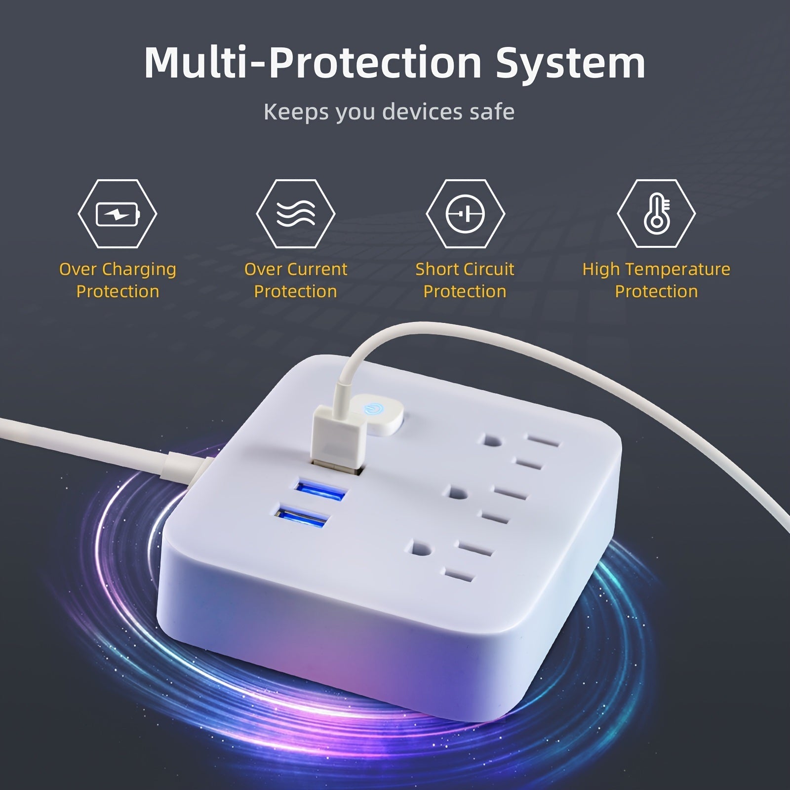 Power Strip Surge Protector(900J); 3 AC Outlets And 3 USB Port With Power Switch Outlet Extender (US Standard US Plug)