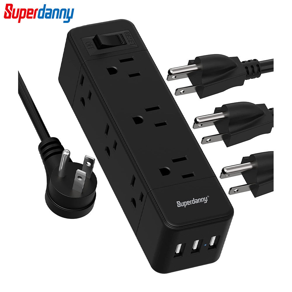SUPERDANNY 9 Wide Spaced Outlets 3 USB Ports 6.5Ft Long Cord---MDL: ECS-US027