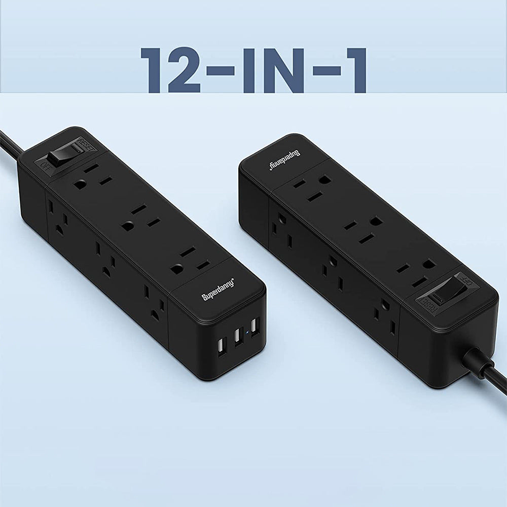 SUPERDANNY 9 Wide Spaced Outlets 3 USB Ports 6.5Ft Long Cord---MDL: ECS-US027
