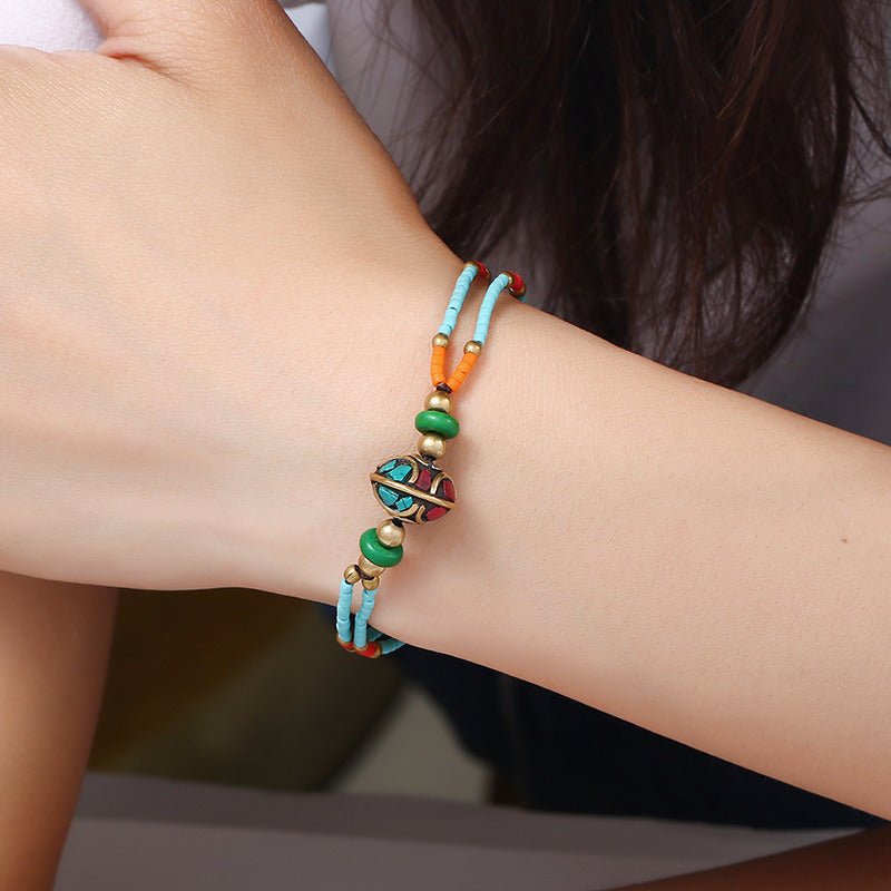 Boho Frosted Stone Simple Multicolor Beaded Hand Braided Bracelet For Women