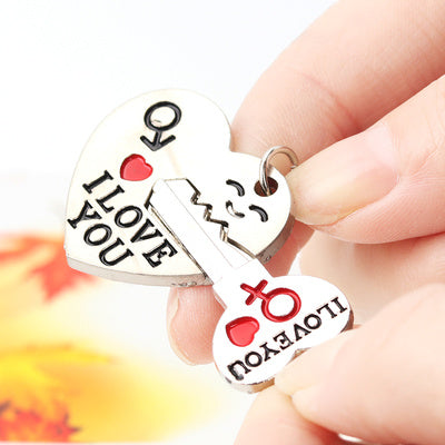 Creative Metal Couple Keychain Heart Smiley Keychain Pendant Set