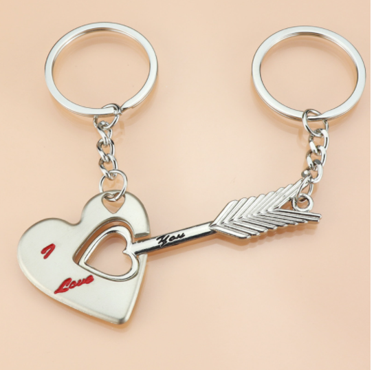 Creative Metal Couple Keychain Heart Smiley Keychain Pendant Set