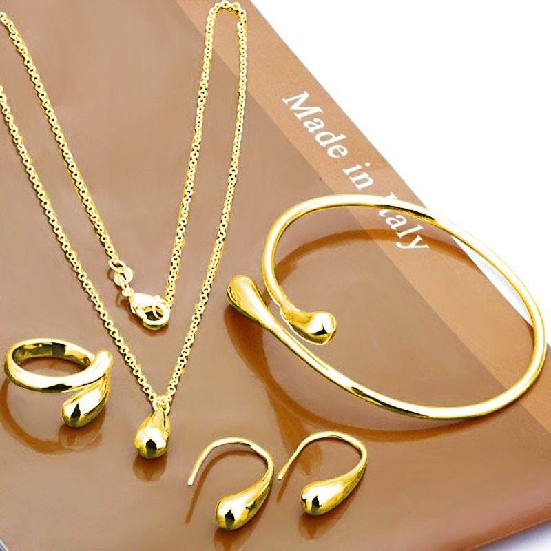 Jewelry 4 Pcs Set Ring Earring Necklace Bracelet Simple Drops Flower And Heart Pattern Set Of Jewelry