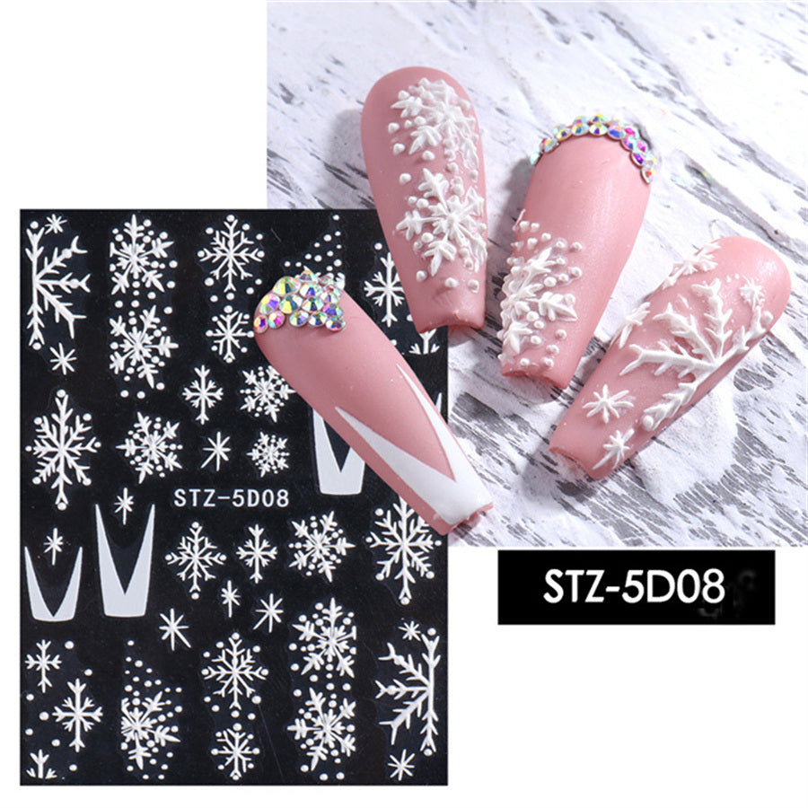 1 piece New nail stickers ins stereo 5D embossed Christmas snowflake French adhesive nail stickers