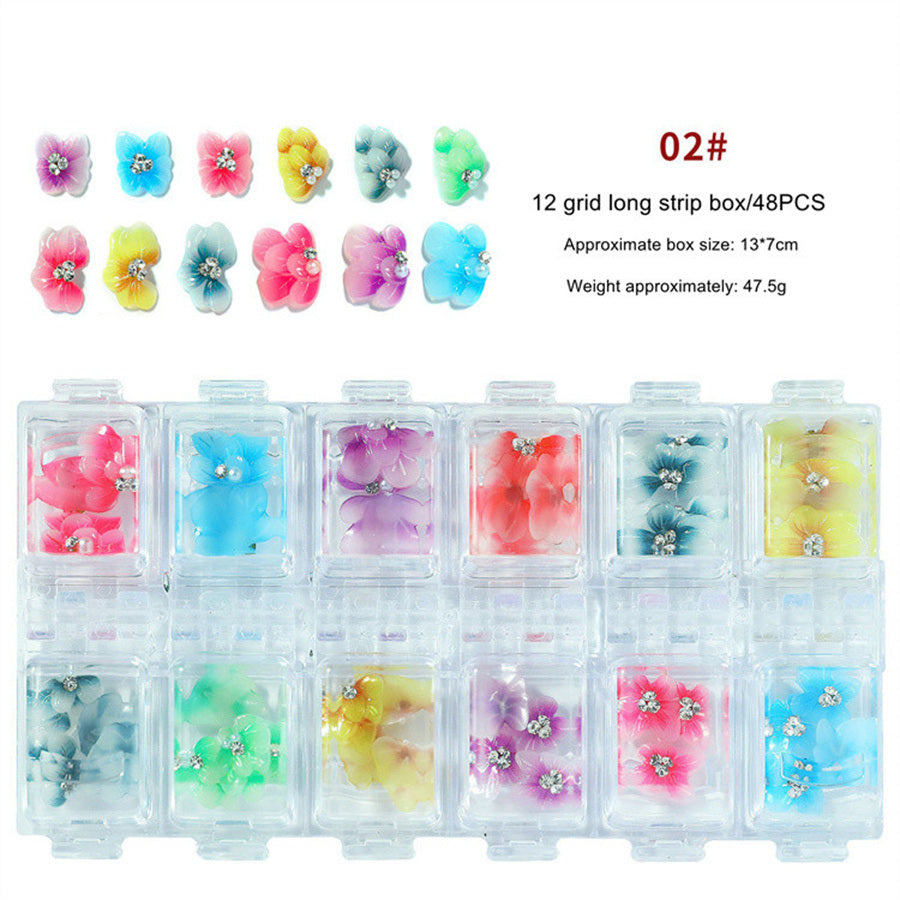 1Box Nail Art Petal Jewelry 2021 New Retro Gradient Flower Nail Decoration Rhinestone Net Red Finished Butterfly Accessories