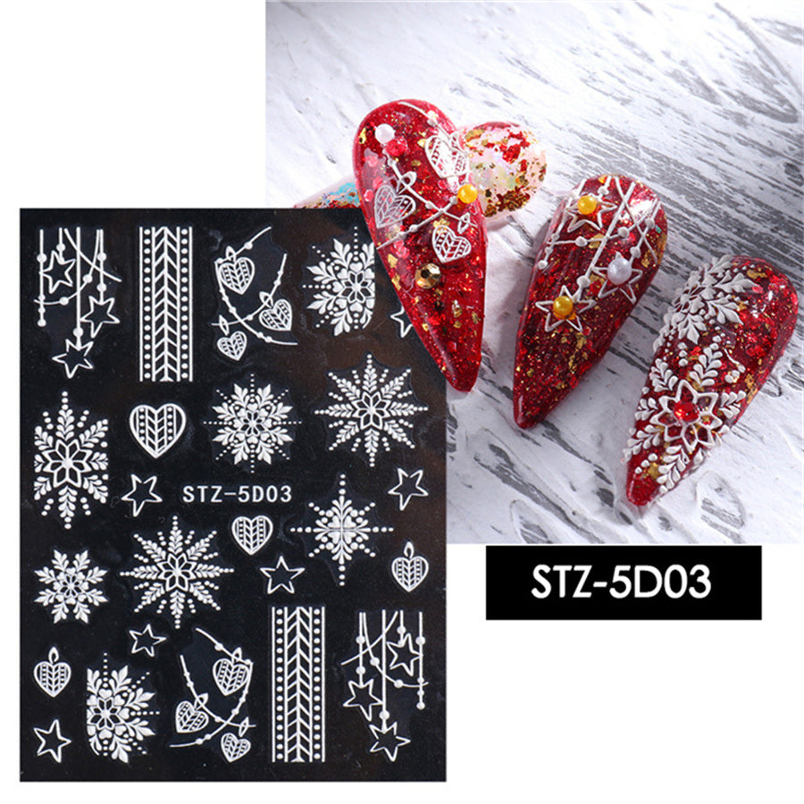 1 piece New nail stickers ins stereo 5D embossed Christmas snowflake French adhesive nail stickers