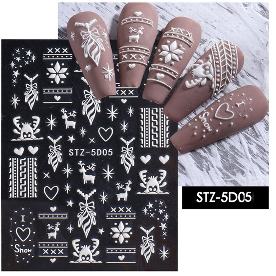 1 piece New nail stickers ins stereo 5D embossed Christmas snowflake French adhesive nail stickers