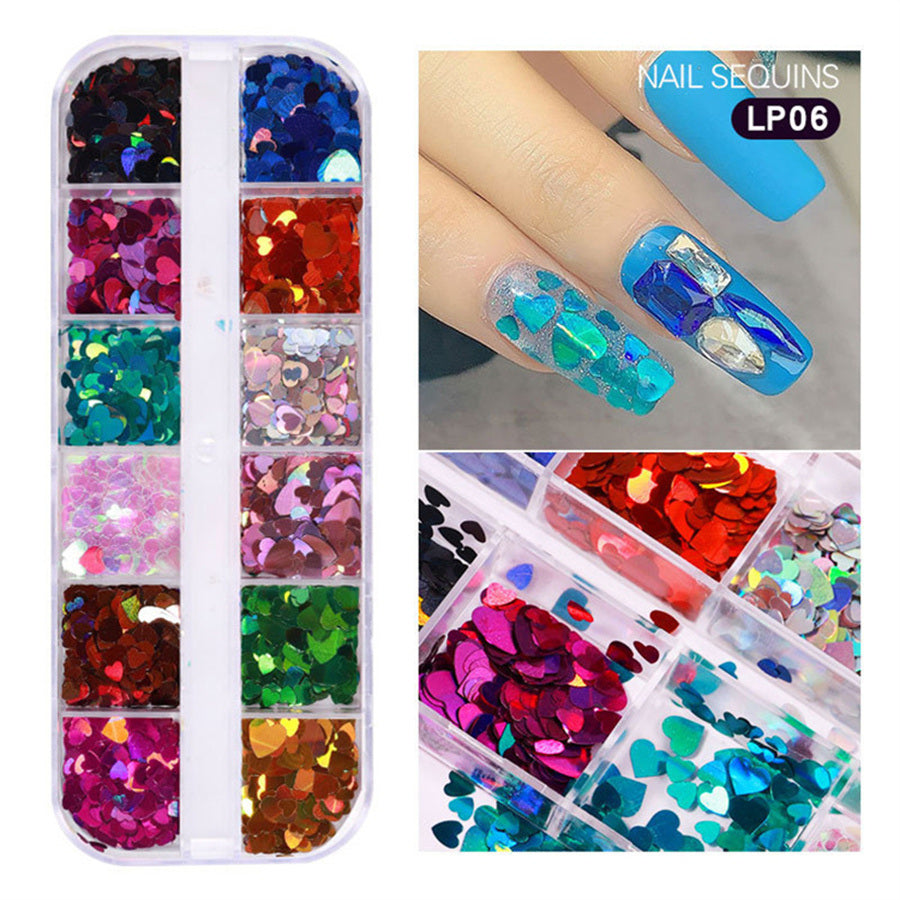 1Box Nail Art Decoration Love Designe Nail Sequins Symphony Laser Sparkle Small Red Heart Nails Ultra-thin Peach Heart Patch Jewelry