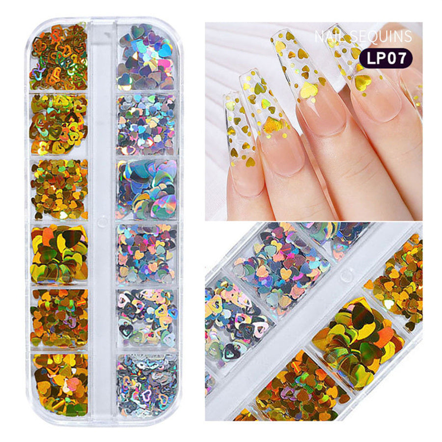 1Box Nail Art Decoration Love Designe Nail Sequins Symphony Laser Sparkle Small Red Heart Nails Ultra-thin Peach Heart Patch Jewelry