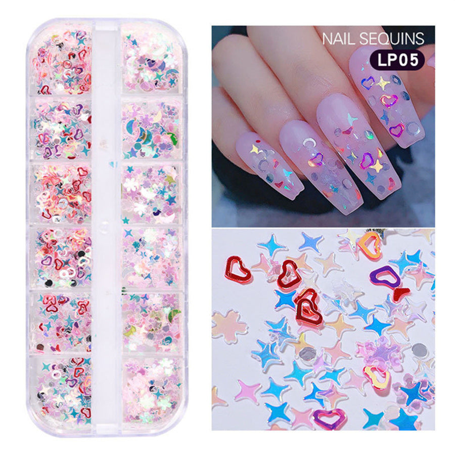 1Box Nail Art Decoration Love Designe Nail Sequins Symphony Laser Sparkle Small Red Heart Nails Ultra-thin Peach Heart Patch Jewelry