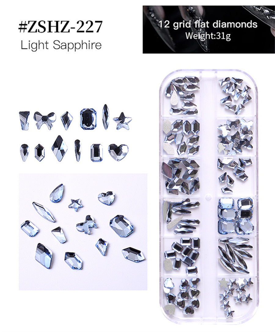 1Box High Quality 3D Flat Back Luminous AB Crystal Stone Mixed Size Charm Nail Art Rhinestone Design