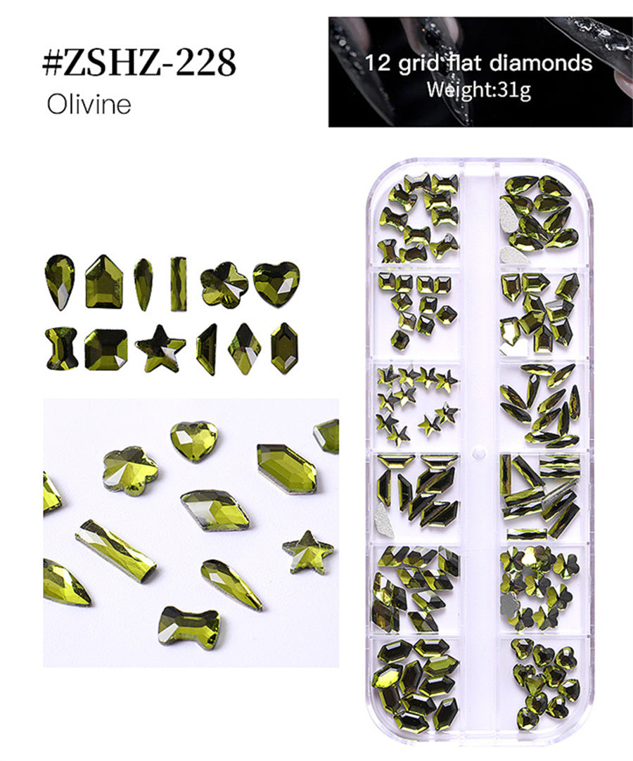 1Box High Quality 3D Flat Back Luminous AB Crystal Stone Mixed Size Charm Nail Art Rhinestone Design