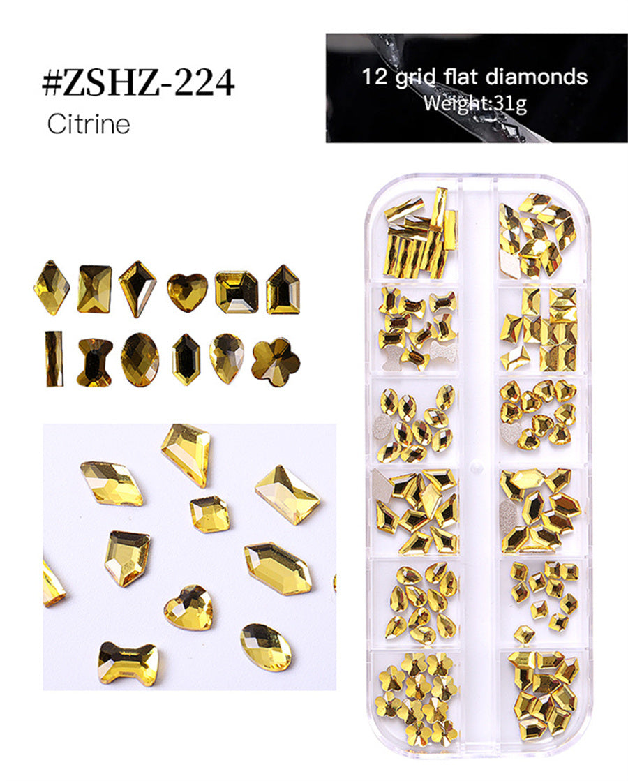 1Box High Quality 3D Flat Back Luminous AB Crystal Stone Mixed Size Charm Nail Art Rhinestone Design