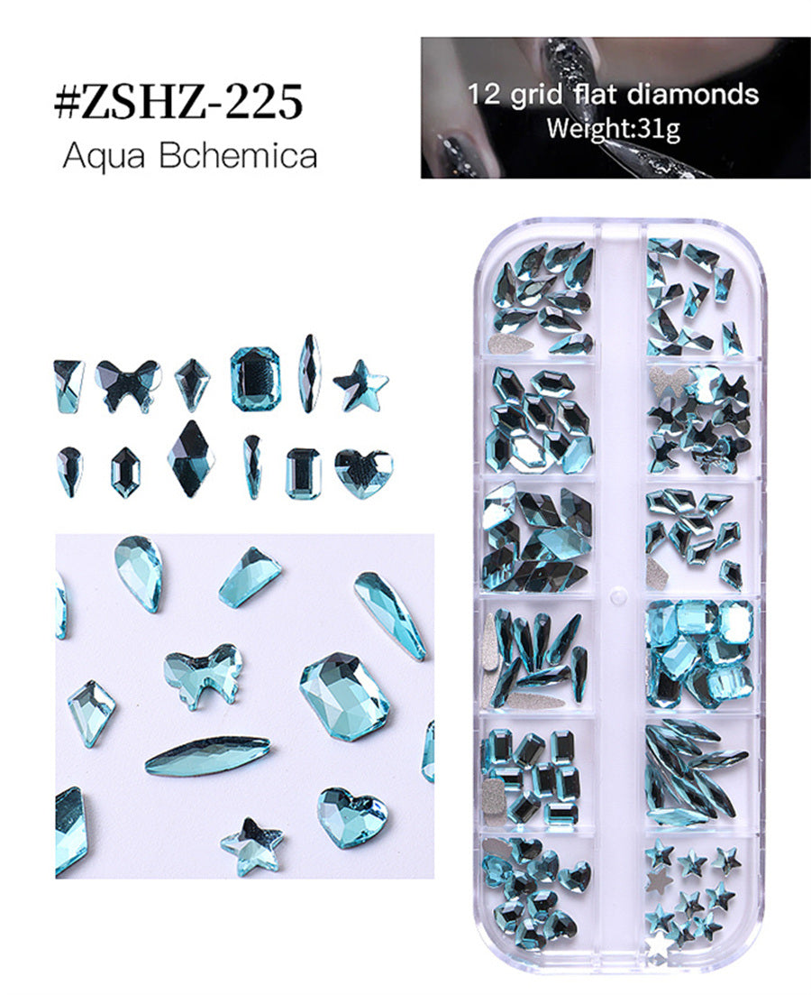 1Box High Quality 3D Flat Back Luminous AB Crystal Stone Mixed Size Charm Nail Art Rhinestone Design