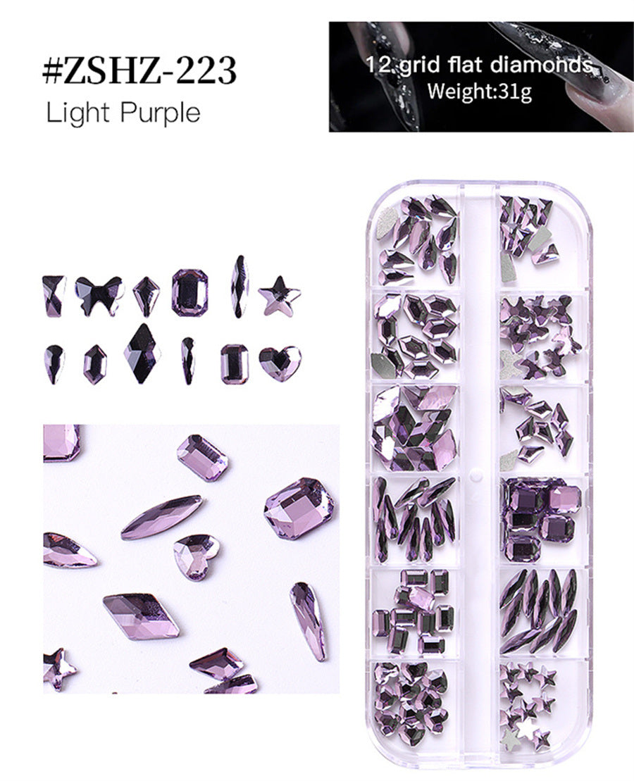 1Box High Quality 3D Flat Back Luminous AB Crystal Stone Mixed Size Charm Nail Art Rhinestone Design