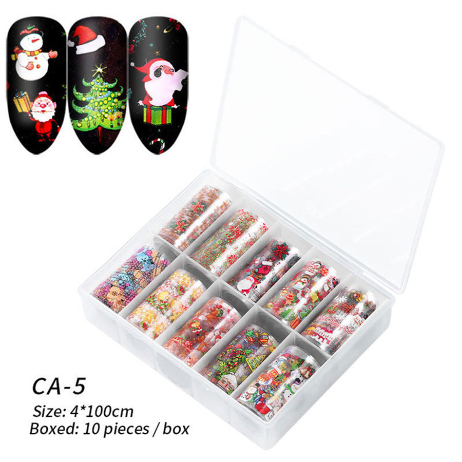 1 Box Nail Art Christmas Halloween Transfer Paper 10 Grid Set Colorful Laser Stickers Nail Art Transfer Paper Nail Decals