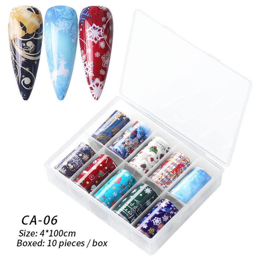 1 Box Nail Art Christmas Halloween Transfer Paper 10 Grid Set Colorful Laser Stickers Nail Art Transfer Paper Nail Decals