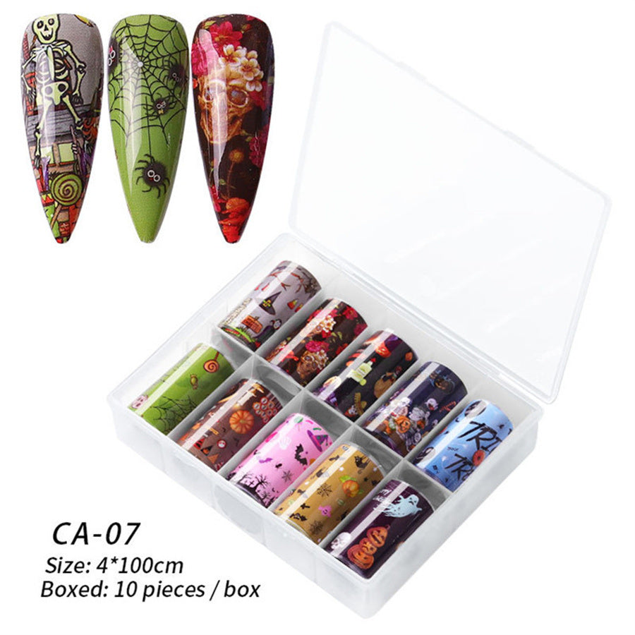 1 Box Nail Art Christmas Halloween Transfer Paper 10 Grid Set Colorful Laser Stickers Nail Art Transfer Paper Nail Decals