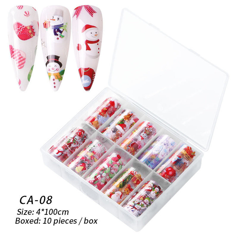 1 Box Nail Art Christmas Halloween Transfer Paper 10 Grid Set Colorful Laser Stickers Nail Art Transfer Paper Nail Decals