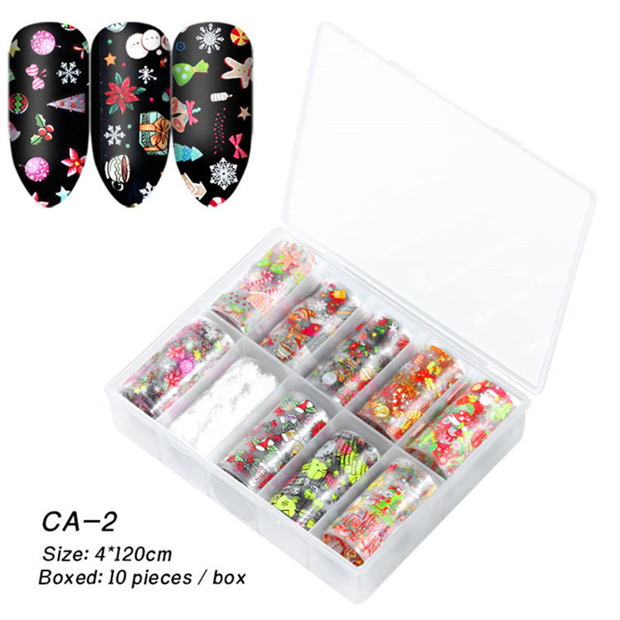 1 Box Nail Art Christmas Halloween Transfer Paper 10 Grid Set Colorful Laser Stickers Nail Art Transfer Paper Nail Decals