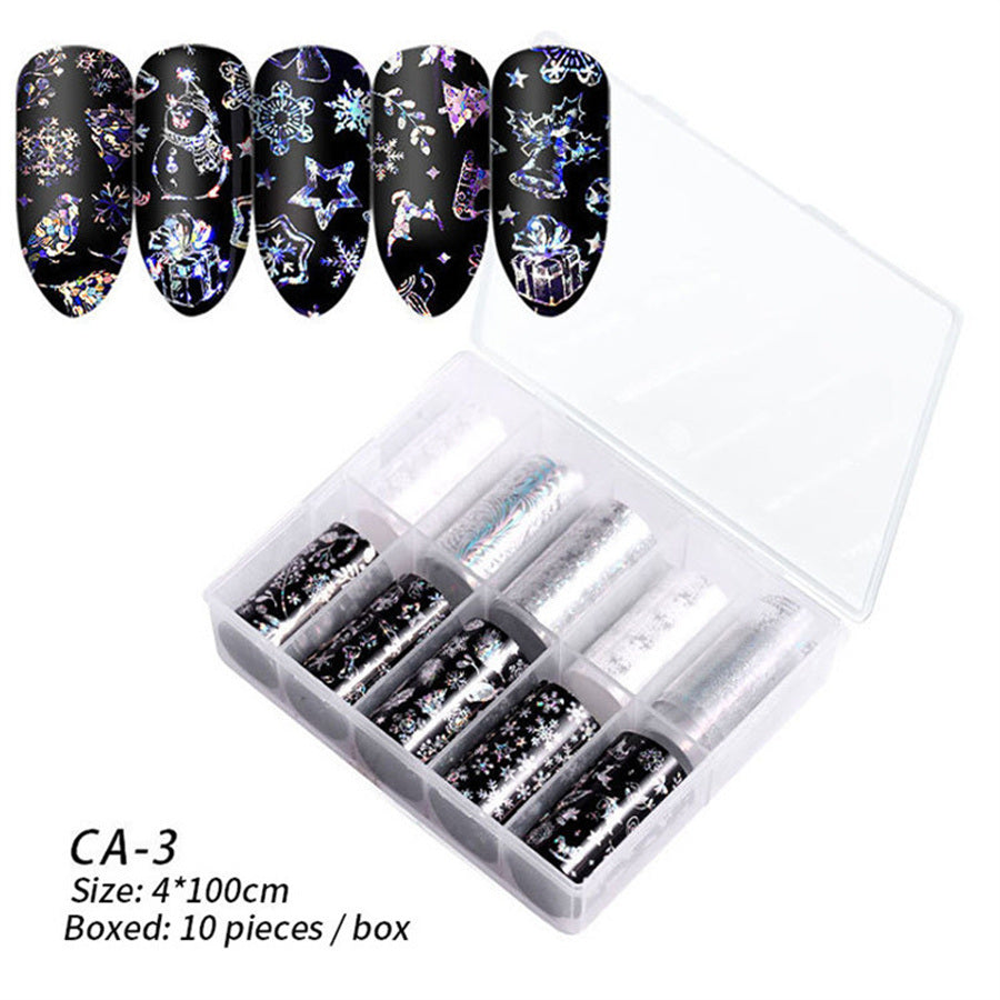 1 Box Nail Art Christmas Halloween Transfer Paper 10 Grid Set Colorful Laser Stickers Nail Art Transfer Paper Nail Decals