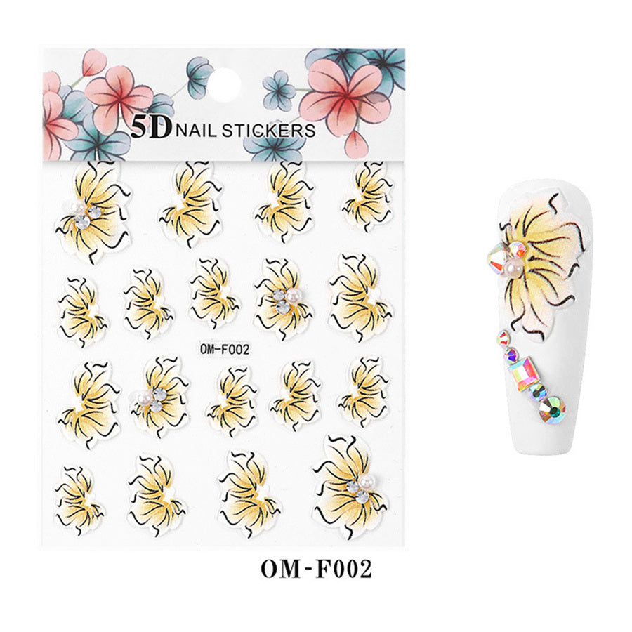 1 piece 2021 new technology thin transparent three-dimensional embossed flower system nail stickers 5D adhesive nail stickers embossed