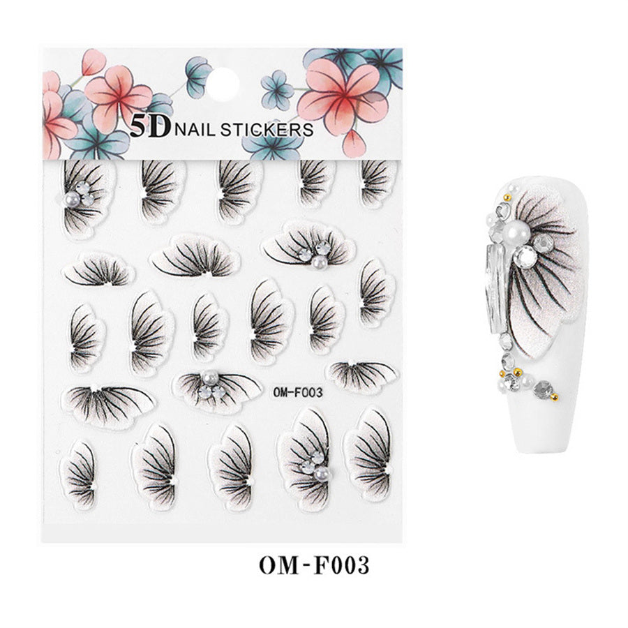 1 piece 2021 new technology thin transparent three-dimensional embossed flower system nail stickers 5D adhesive nail stickers embossed