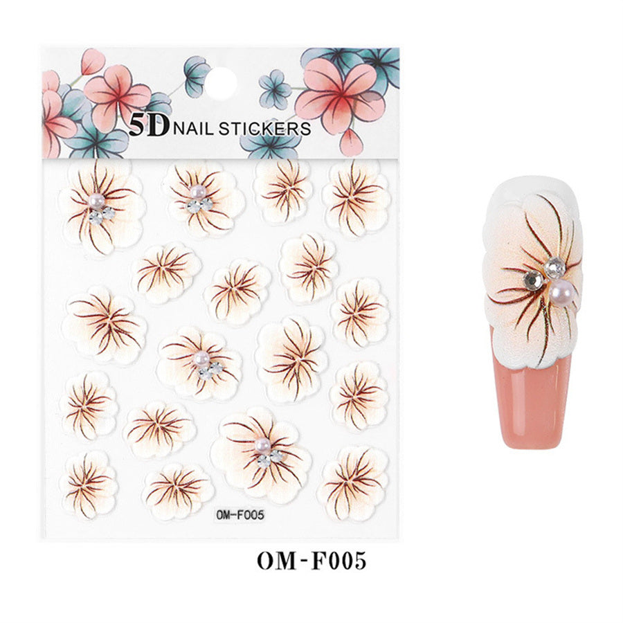 1 piece 2021 new technology thin transparent three-dimensional embossed flower system nail stickers 5D adhesive nail stickers embossed