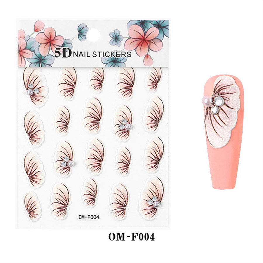 1 piece 2021 new technology thin transparent three-dimensional embossed flower system nail stickers 5D adhesive nail stickers embossed