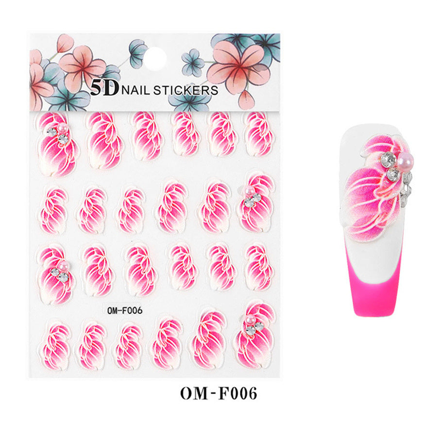 1 piece 2021 new technology thin transparent three-dimensional embossed flower system nail stickers 5D adhesive nail stickers embossed