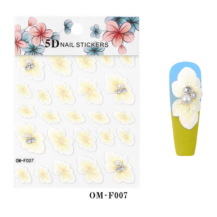 1 piece 2021 new technology thin transparent three-dimensional embossed flower system nail stickers 5D adhesive nail stickers embossed