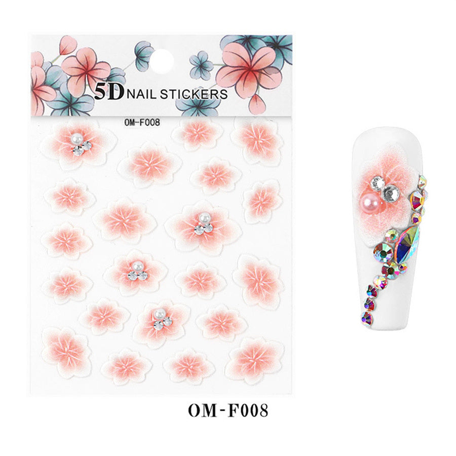 1 piece 2021 new technology thin transparent three-dimensional embossed flower system nail stickers 5D adhesive nail stickers embossed