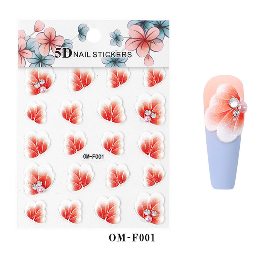 1 piece 2021 new technology thin transparent three-dimensional embossed flower system nail stickers 5D adhesive nail stickers embossed