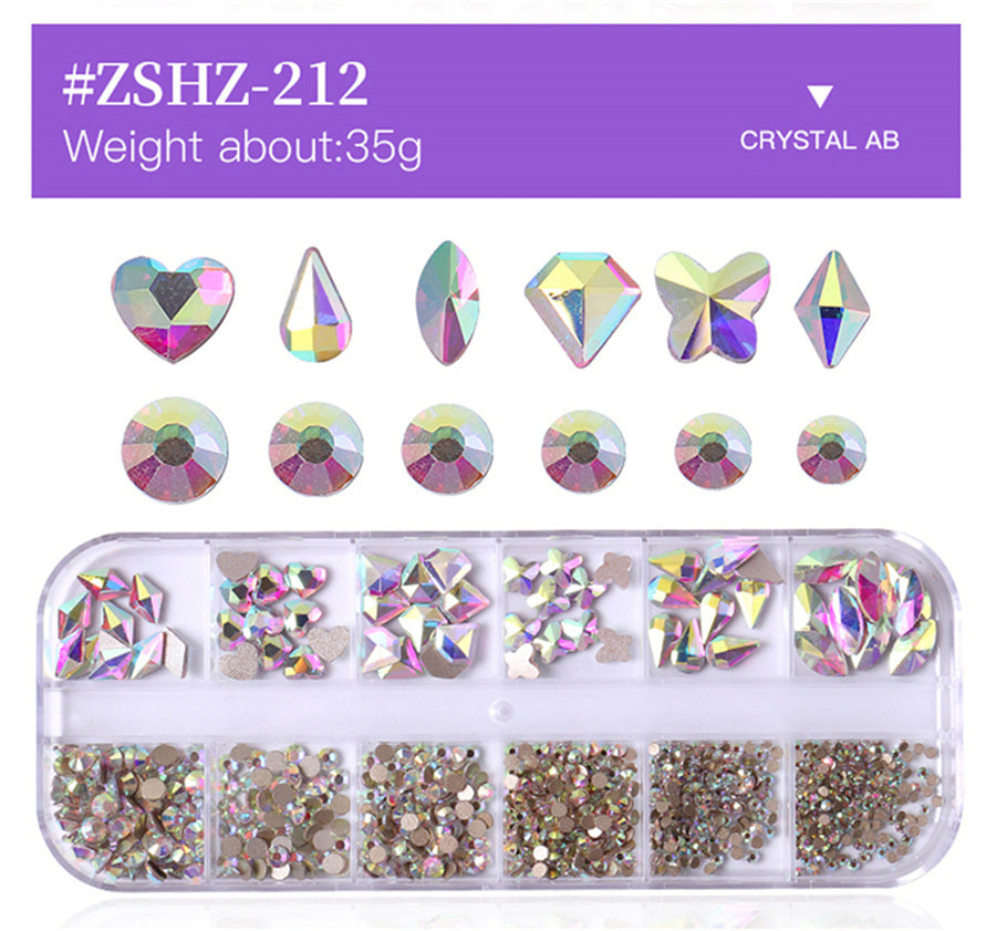 1 Box Different Shape Nail Stones 3D DIY Nail Art Crystal  Diamond Decoration Rhinestone