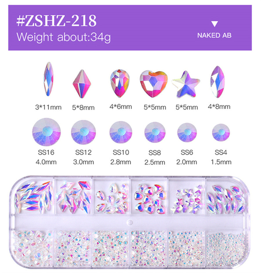 1 Box Different Shape Nail Stones 3D DIY Nail Art Crystal  Diamond Decoration Rhinestone