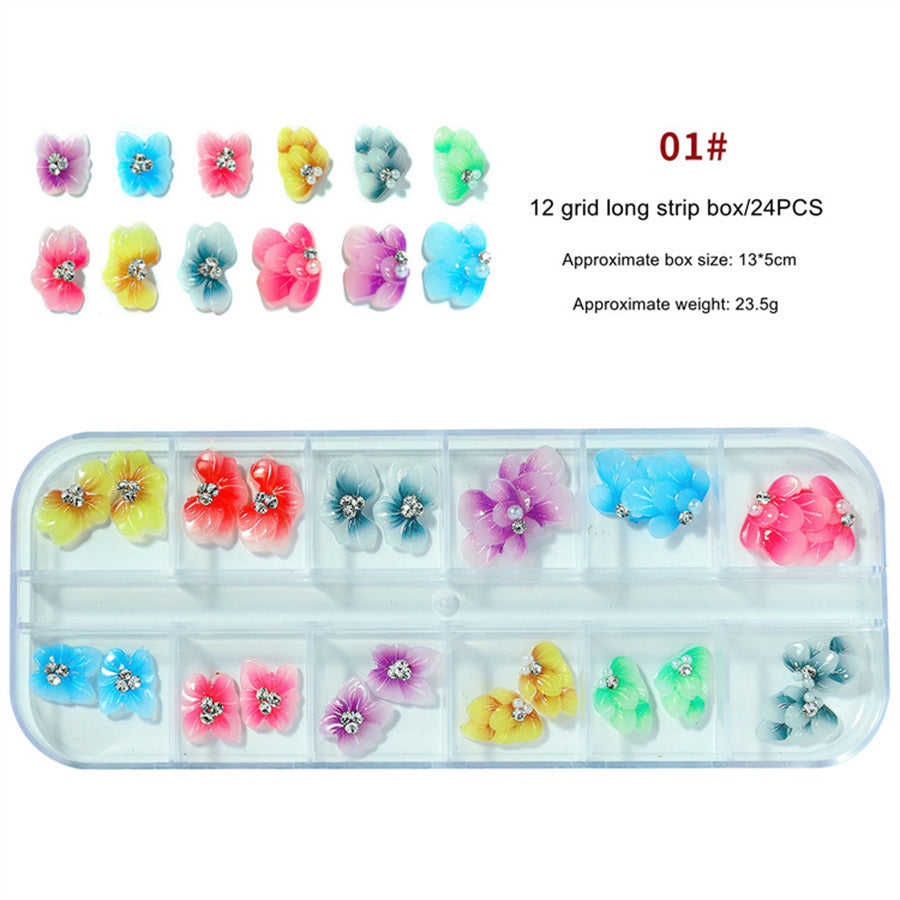 1Box Nail Art Three-dimensional Butterfly 5D Embossed Flower Manicure Gradient Ripple Butterfly Petal Nail Diamond Jewelry Set