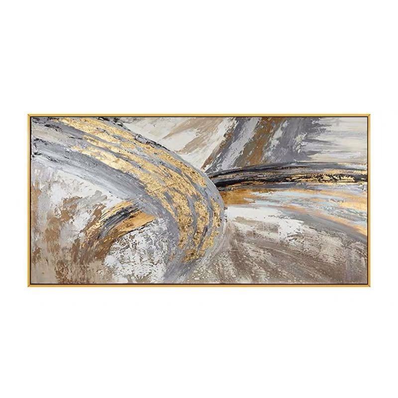 Hand Painted Thick Textured Abstract Grey Color and Gold Foil Oil Painting on Canvas Oil Modern Painting Fine Art Picture No Frame